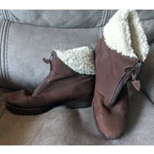 COLE HAAN Womens US 7B Brown Leather Zip Front AMAPA Fleece Lined Ankle BOOTS